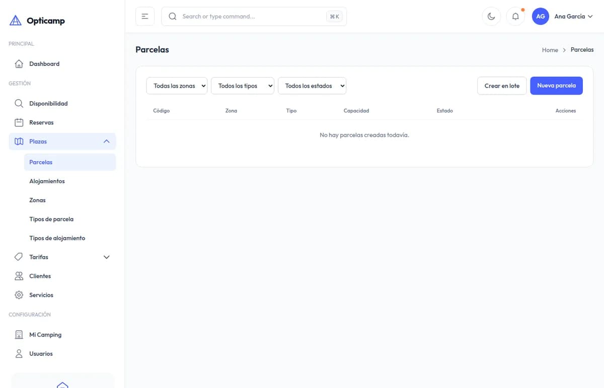 Captura 1 de Opticamp — SaaS multi-tenant para gestión de campings